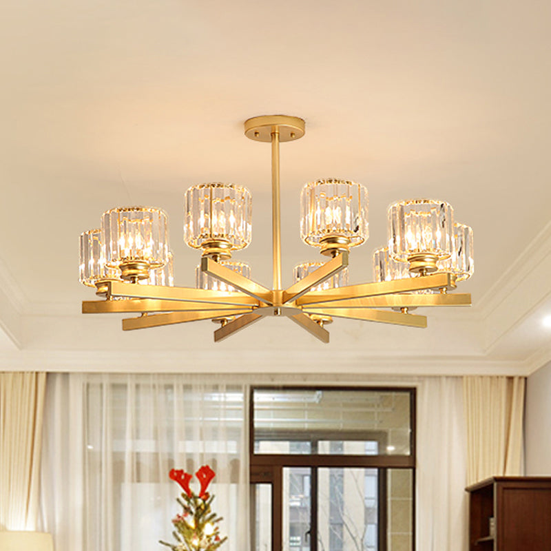 Gold 3/6/10 Heads Pendant Lighting Modern Cylindrical Crystal Radial Chandelier Light Clearhalo 'Ceiling Lights' 'Chandeliers' 'Modern Chandeliers' 'Modern' Lighting' 2017294