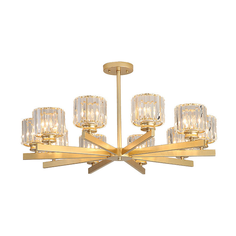 Gold 3/6/10 Heads Pendant Lighting Modern Cylindrical Crystal Radial Chandelier Light 10 Gold Clearhalo 'Ceiling Lights' 'Chandeliers' 'Modern Chandeliers' 'Modern' Lighting' 2017295