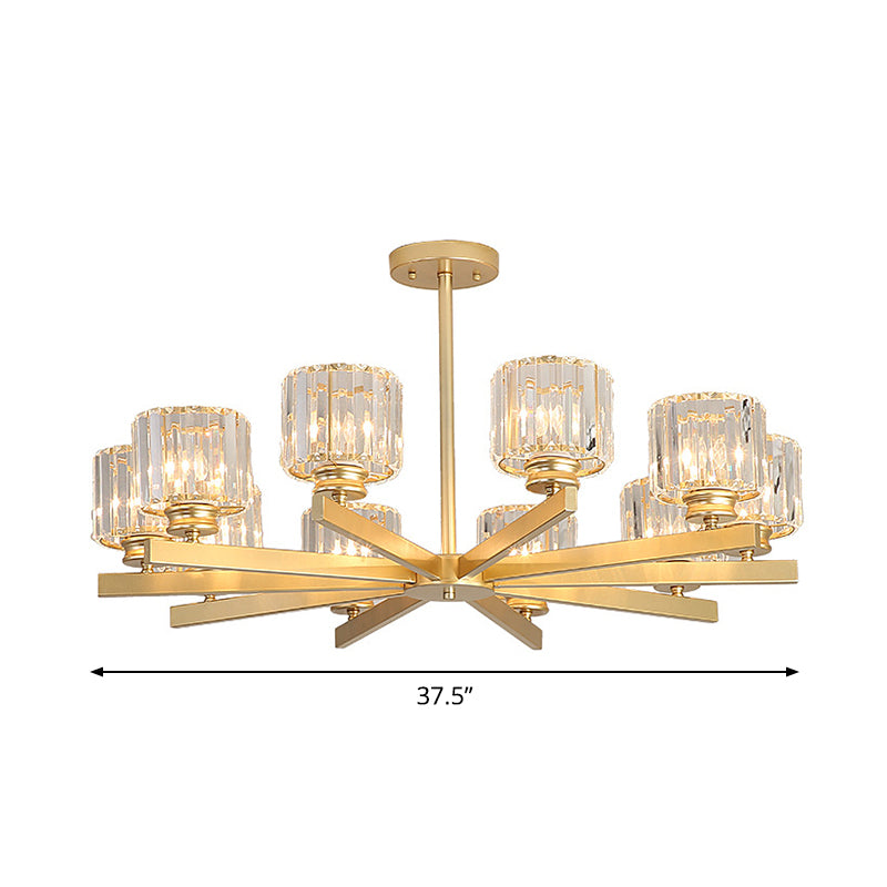 Gold 3/6/10 Heads Pendant Lighting Modern Cylindrical Crystal Radial Chandelier Light Clearhalo 'Ceiling Lights' 'Chandeliers' 'Modern Chandeliers' 'Modern' Lighting' 2017296