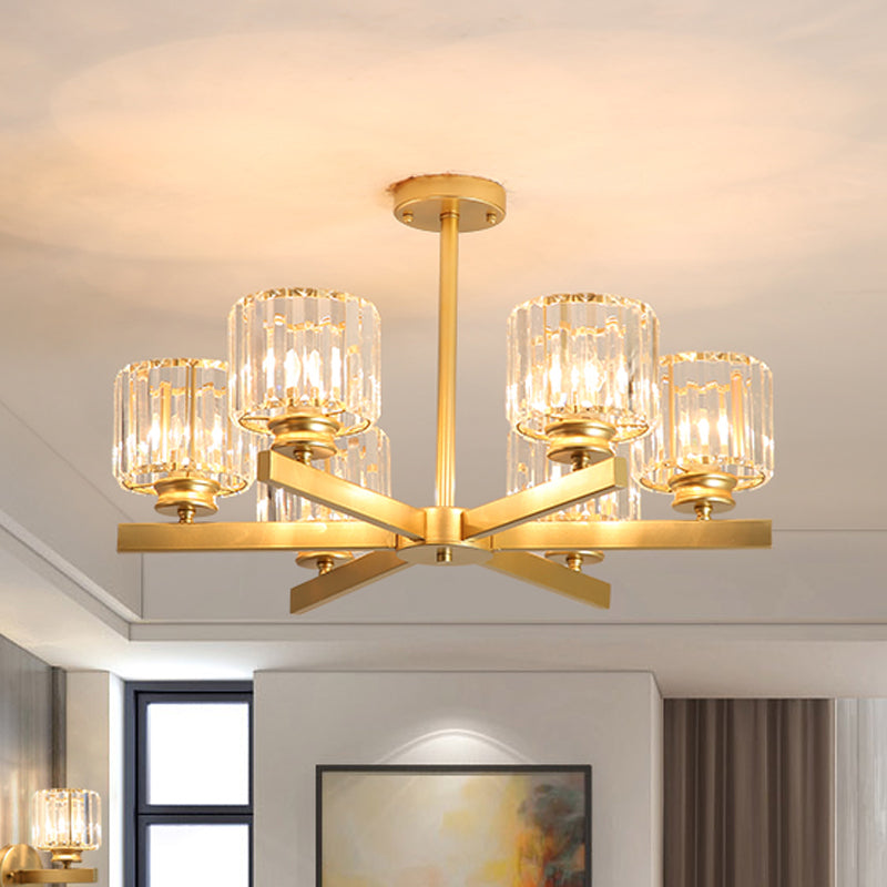 Gold 3/6/10 Heads Pendant Lighting Modern Cylindrical Crystal Radial Chandelier Light Clearhalo 'Ceiling Lights' 'Chandeliers' 'Modern Chandeliers' 'Modern' Lighting' 2017297