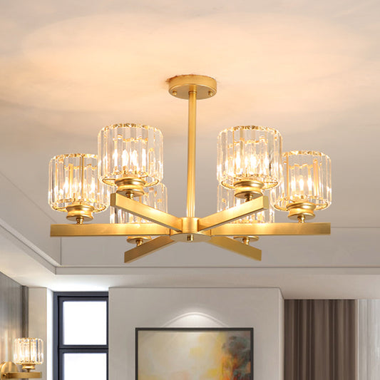 Gold 3/6/10 Heads Pendant Lighting Modern Cylindrical Crystal Radial Chandelier Light Clearhalo 'Ceiling Lights' 'Chandeliers' 'Modern Chandeliers' 'Modern' Lighting' 2017297