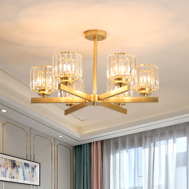 Gold 3/6/10 Heads Pendant Lighting Modern Cylindrical Crystal Radial Chandelier Light Clearhalo 'Ceiling Lights' 'Chandeliers' 'Modern Chandeliers' 'Modern' Lighting' 2017298