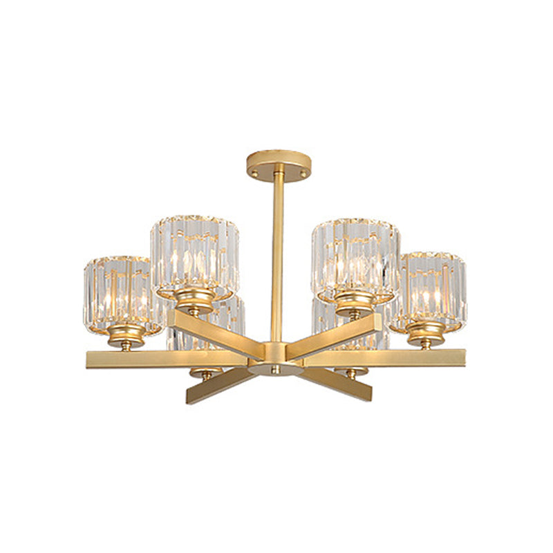 Gold 3/6/10 Heads Pendant Lighting Modern Cylindrical Crystal Radial Chandelier Light 6 Gold Clearhalo 'Ceiling Lights' 'Chandeliers' 'Modern Chandeliers' 'Modern' Lighting' 2017300