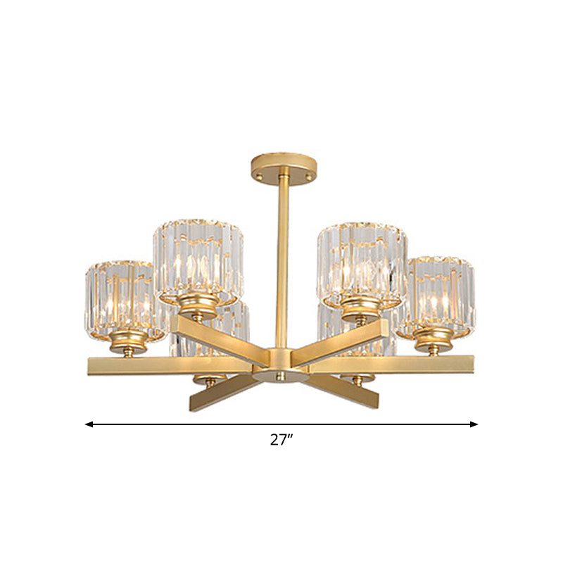 Gold 3/6/10 Heads Pendant Lighting Modern Cylindrical Crystal Radial Chandelier Light Clearhalo 'Ceiling Lights' 'Chandeliers' 'Modern Chandeliers' 'Modern' Lighting' 2017301