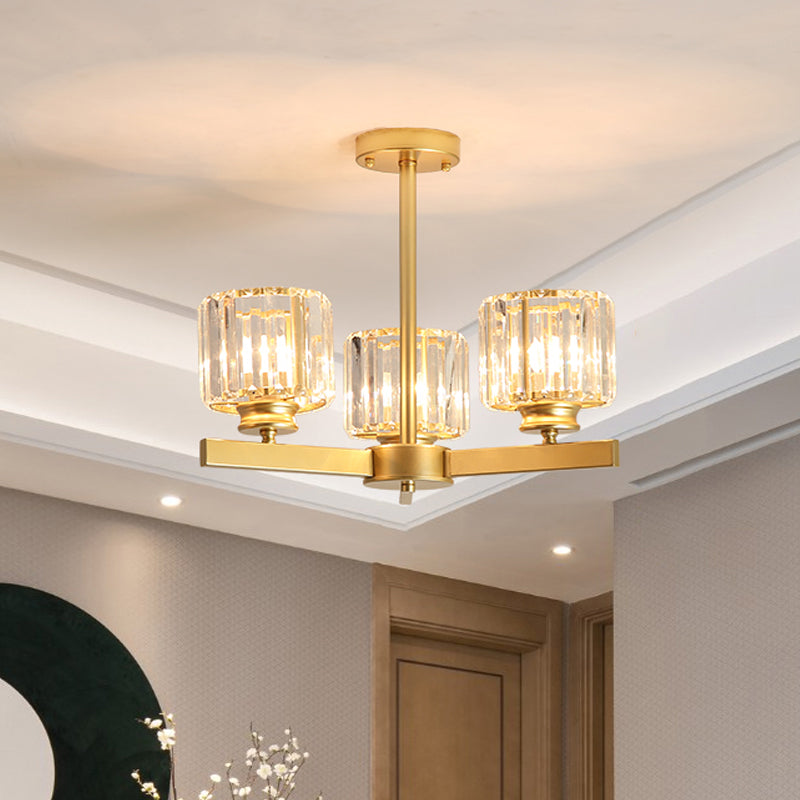 Gold 3/6/10 Heads Pendant Lighting Modern Cylindrical Crystal Radial Chandelier Light Clearhalo 'Ceiling Lights' 'Chandeliers' 'Modern Chandeliers' 'Modern' Lighting' 2017302