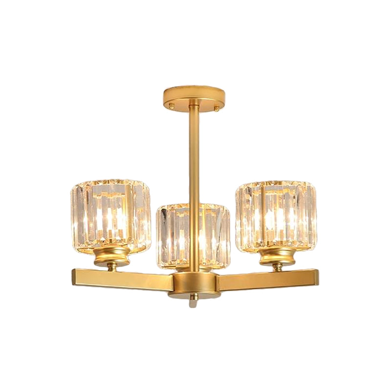 Gold 3/6/10 Heads Pendant Lighting Modern Cylindrical Crystal Radial Chandelier Light 3 Gold Clearhalo 'Ceiling Lights' 'Chandeliers' 'Modern Chandeliers' 'Modern' Lighting' 2017304