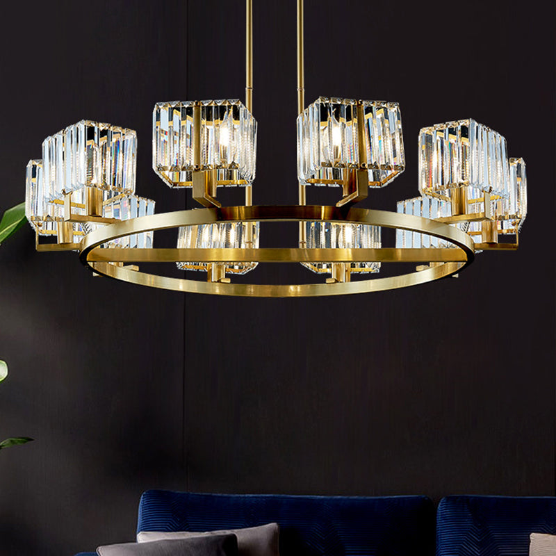 4/8/10-Bulb Crystal Rectangle Pendant Lamp Postmodern Gold Circular Dining Room Chandelier Clearhalo 'Ceiling Lights' 'Chandeliers' 'Modern Chandeliers' 'Modern' Lighting' 2017329