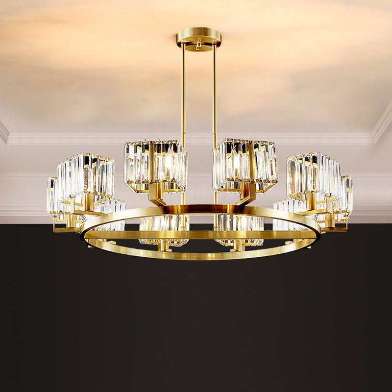 4/8/10-Bulb Crystal Rectangle Pendant Lamp Postmodern Gold Circular Dining Room Chandelier Clearhalo 'Ceiling Lights' 'Chandeliers' 'Modern Chandeliers' 'Modern' Lighting' 2017330