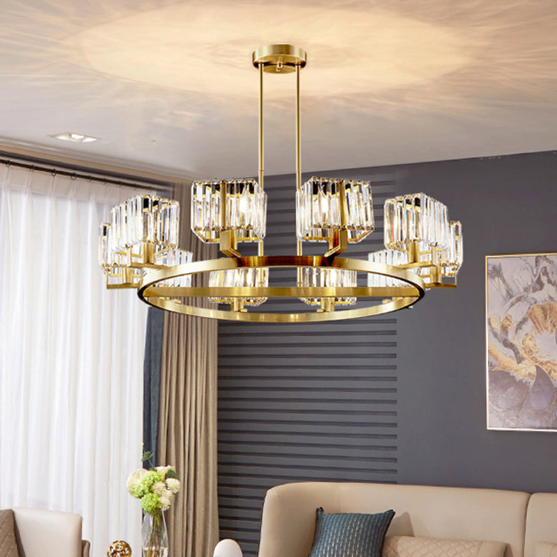 4/8/10-Bulb Crystal Rectangle Pendant Lamp Postmodern Gold Circular Dining Room Chandelier Clearhalo 'Ceiling Lights' 'Chandeliers' 'Modern Chandeliers' 'Modern' Lighting' 2017331