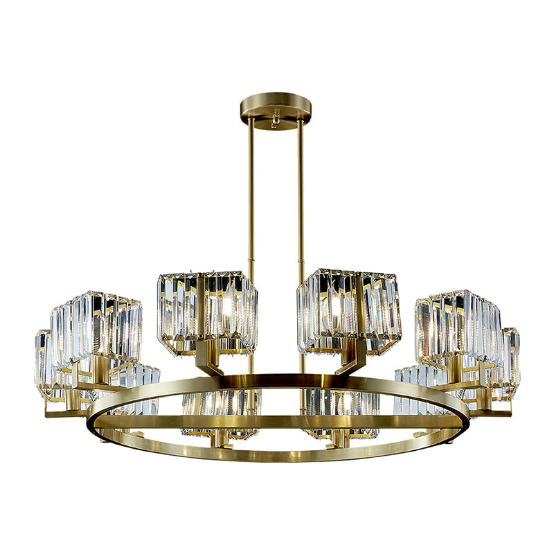 4/8/10-Bulb Crystal Rectangle Pendant Lamp Postmodern Gold Circular Dining Room Chandelier Clearhalo 'Ceiling Lights' 'Chandeliers' 'Modern Chandeliers' 'Modern' Lighting' 2017332