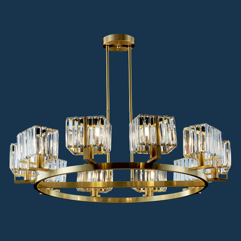 4/8/10-Bulb Crystal Rectangle Pendant Lamp Postmodern Gold Circular Dining Room Chandelier 10 Gold Clearhalo 'Ceiling Lights' 'Chandeliers' 'Modern Chandeliers' 'Modern' Lighting' 2017333
