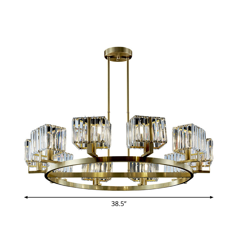 4/8/10-Bulb Crystal Rectangle Pendant Lamp Postmodern Gold Circular Dining Room Chandelier Clearhalo 'Ceiling Lights' 'Chandeliers' 'Modern Chandeliers' 'Modern' Lighting' 2017334