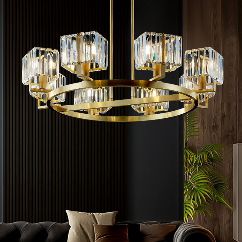 4/8/10-Bulb Crystal Rectangle Pendant Lamp Postmodern Gold Circular Dining Room Chandelier Clearhalo 'Ceiling Lights' 'Chandeliers' 'Modern Chandeliers' 'Modern' Lighting' 2017335