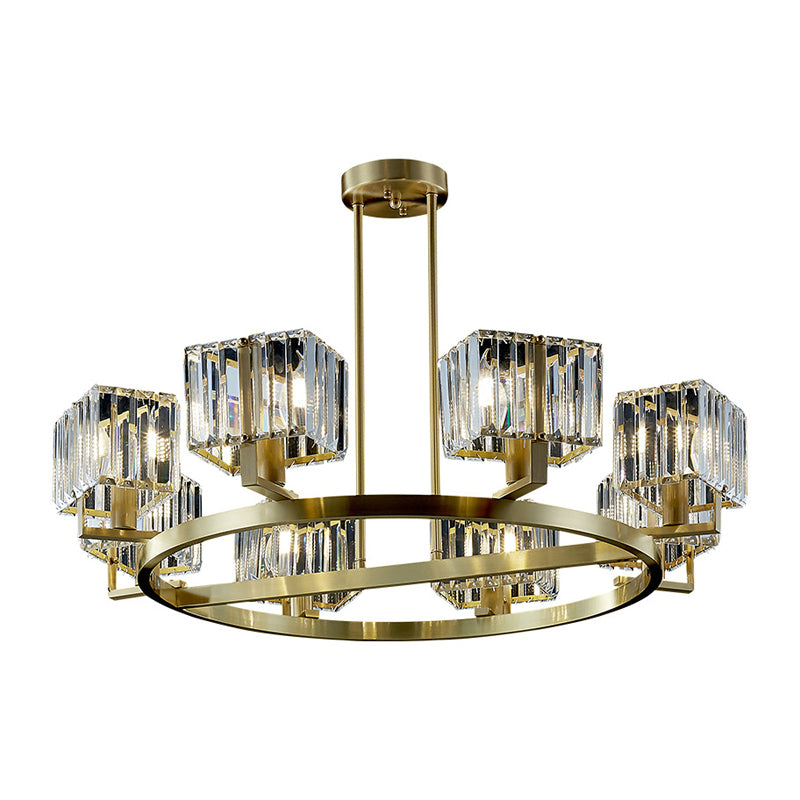 4/8/10-Bulb Crystal Rectangle Pendant Lamp Postmodern Gold Circular Dining Room Chandelier Clearhalo 'Ceiling Lights' 'Chandeliers' 'Modern Chandeliers' 'Modern' Lighting' 2017337