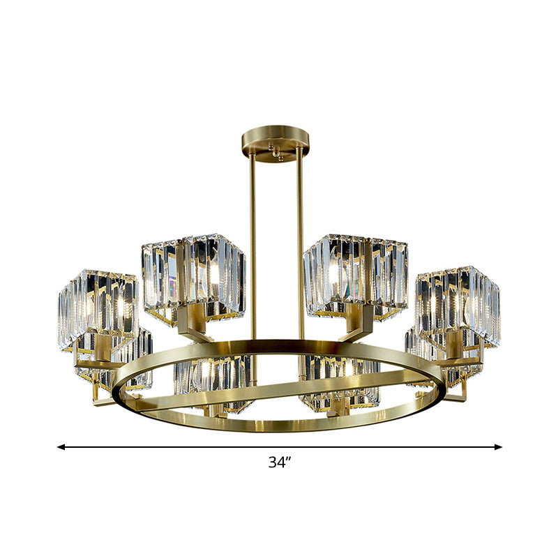 4/8/10-Bulb Crystal Rectangle Pendant Lamp Postmodern Gold Circular Dining Room Chandelier Clearhalo 'Ceiling Lights' 'Chandeliers' 'Modern Chandeliers' 'Modern' Lighting' 2017339