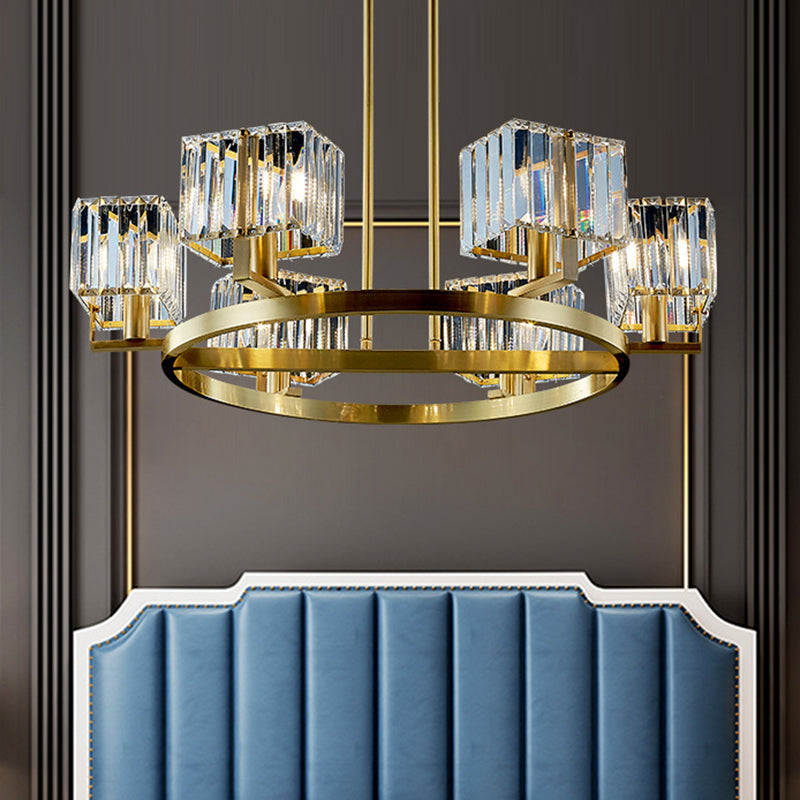 4/8/10-Bulb Crystal Rectangle Pendant Lamp Postmodern Gold Circular Dining Room Chandelier Clearhalo 'Ceiling Lights' 'Chandeliers' 'Modern Chandeliers' 'Modern' Lighting' 2017340