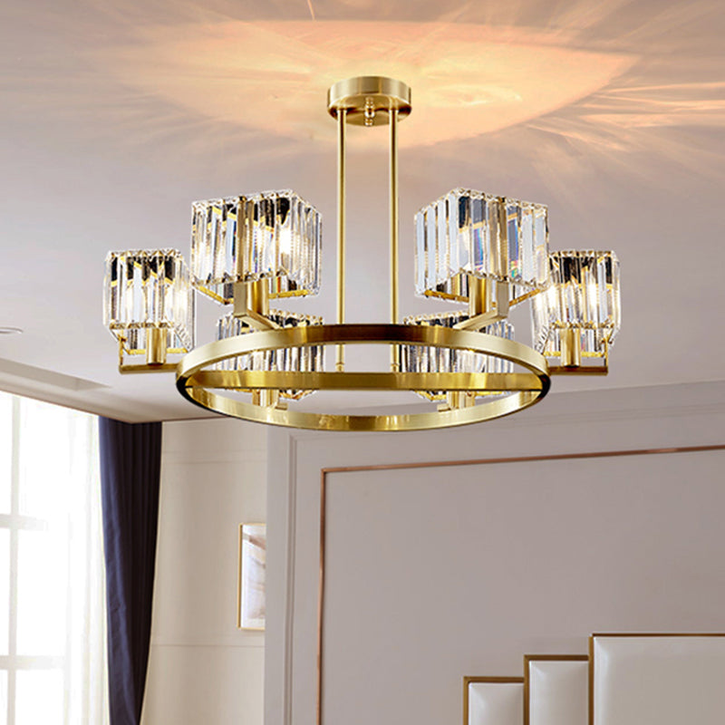 4/8/10-Bulb Crystal Rectangle Pendant Lamp Postmodern Gold Circular Dining Room Chandelier Clearhalo 'Ceiling Lights' 'Chandeliers' 'Modern Chandeliers' 'Modern' Lighting' 2017341