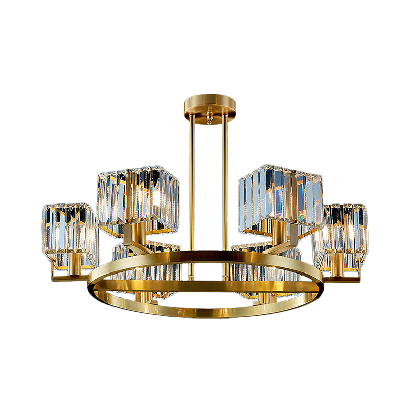 4/8/10-Bulb Crystal Rectangle Pendant Lamp Postmodern Gold Circular Dining Room Chandelier Clearhalo 'Ceiling Lights' 'Chandeliers' 'Modern Chandeliers' 'Modern' Lighting' 2017342