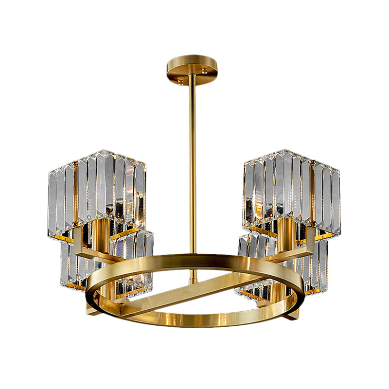 4/8/10-Bulb Crystal Rectangle Pendant Lamp Postmodern Gold Circular Dining Room Chandelier Clearhalo 'Ceiling Lights' 'Chandeliers' 'Modern Chandeliers' 'Modern' Lighting' 2017345