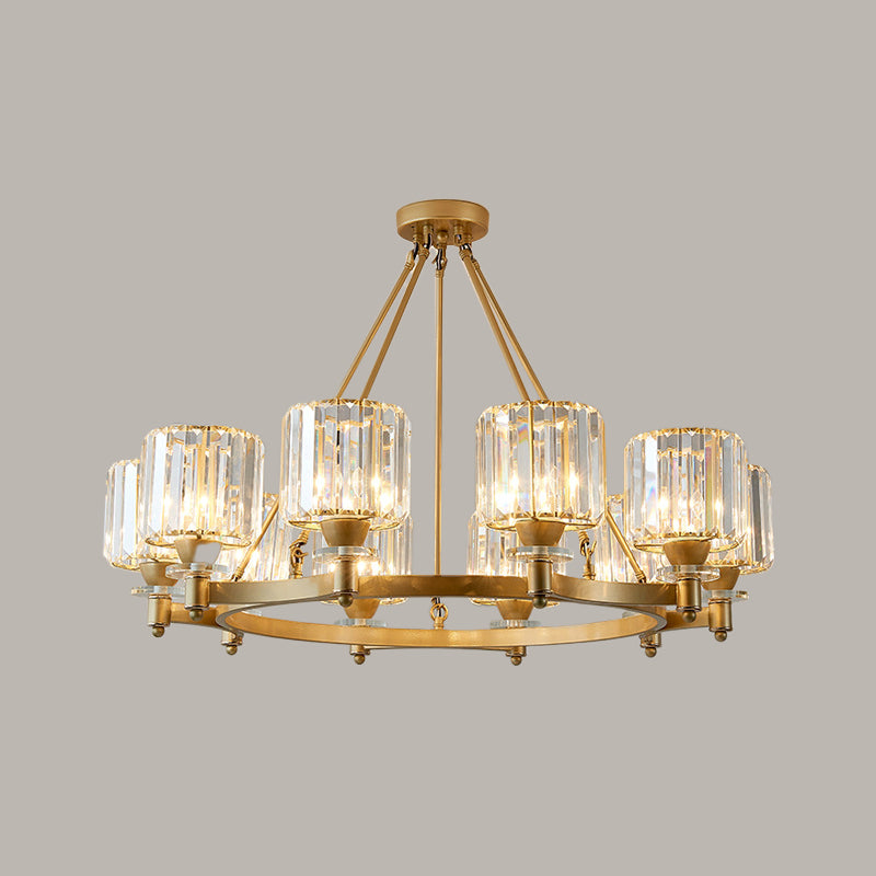 Prismatic Crystal Cylinder Chandelier Contemporary 3/6/8-Head Dining Room Ceiling Suspension Lamp in Black/Gold Clearhalo 'Ceiling Lights' 'Chandeliers' 'Modern Chandeliers' 'Modern' Lighting' 2017351