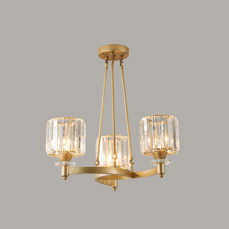 Prismatic Crystal Cylinder Chandelier Contemporary 3/6/8-Head Dining Room Ceiling Suspension Lamp in Black/Gold Clearhalo 'Ceiling Lights' 'Chandeliers' 'Modern Chandeliers' 'Modern' Lighting' 2017363