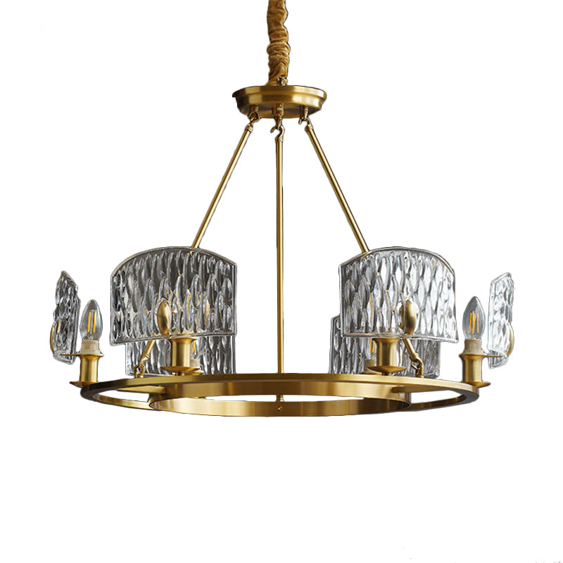 Textured Glass Circle Pendant Light Mid-Century 6/8/10 Lights Living Room Chandelier Lighting in Gold 6 Gold Clearhalo 'Ceiling Lights' 'Chandeliers' 'Modern Chandeliers' 'Modern' Lighting' 2017389