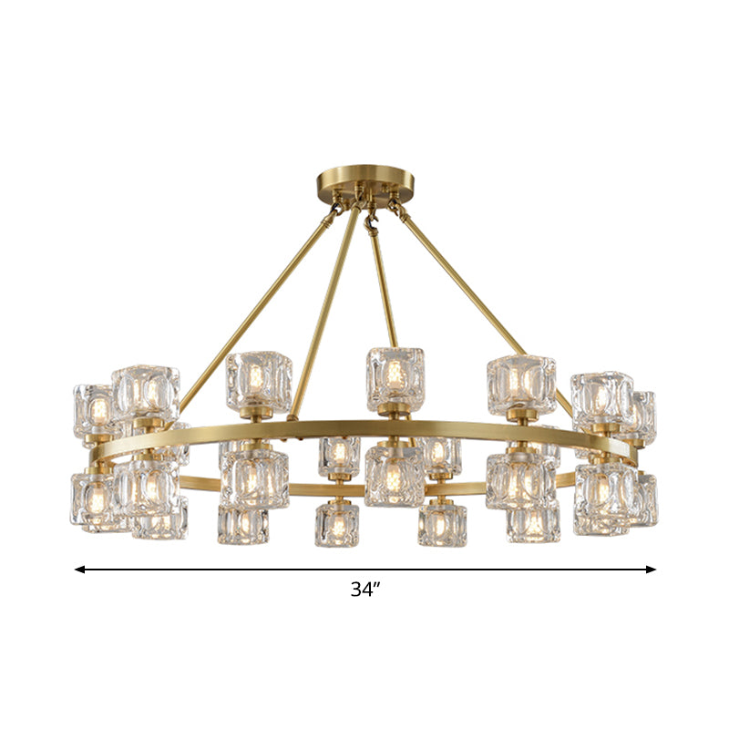 Circle Dining Room Ceiling Pendant Postmodern Crystal Cube 6/12/28 Lights Gold Chandelier Clearhalo 'Ceiling Lights' 'Chandeliers' 'Modern Chandeliers' 'Modern' Lighting' 2017398