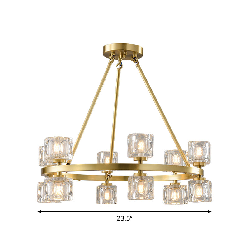 Circle Dining Room Ceiling Pendant Postmodern Crystal Cube 6/12/28 Lights Gold Chandelier Clearhalo 'Ceiling Lights' 'Chandeliers' 'Modern Chandeliers' 'Modern' Lighting' 2017406