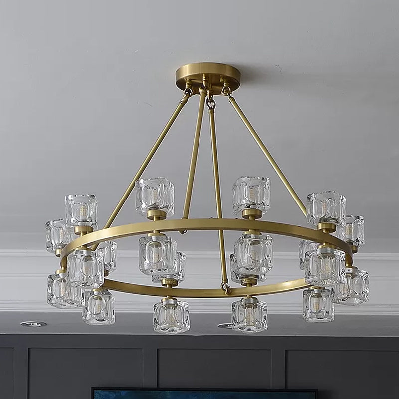 Circle Dining Room Ceiling Pendant Postmodern Crystal Cube 6/12/28 Lights Gold Chandelier Clearhalo 'Ceiling Lights' 'Chandeliers' 'Modern Chandeliers' 'Modern' Lighting' 2017409