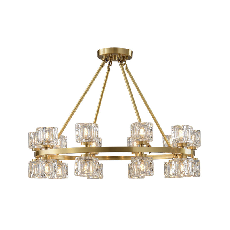 Circle Dining Room Ceiling Pendant Postmodern Crystal Cube 6/12/28 Lights Gold Chandelier 20 Gold Clearhalo 'Ceiling Lights' 'Chandeliers' 'Modern Chandeliers' 'Modern' Lighting' 2017410