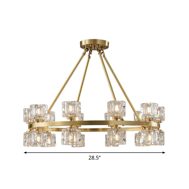Circle Dining Room Ceiling Pendant Postmodern Crystal Cube 6/12/28 Lights Gold Chandelier Clearhalo 'Ceiling Lights' 'Chandeliers' 'Modern Chandeliers' 'Modern' Lighting' 2017411