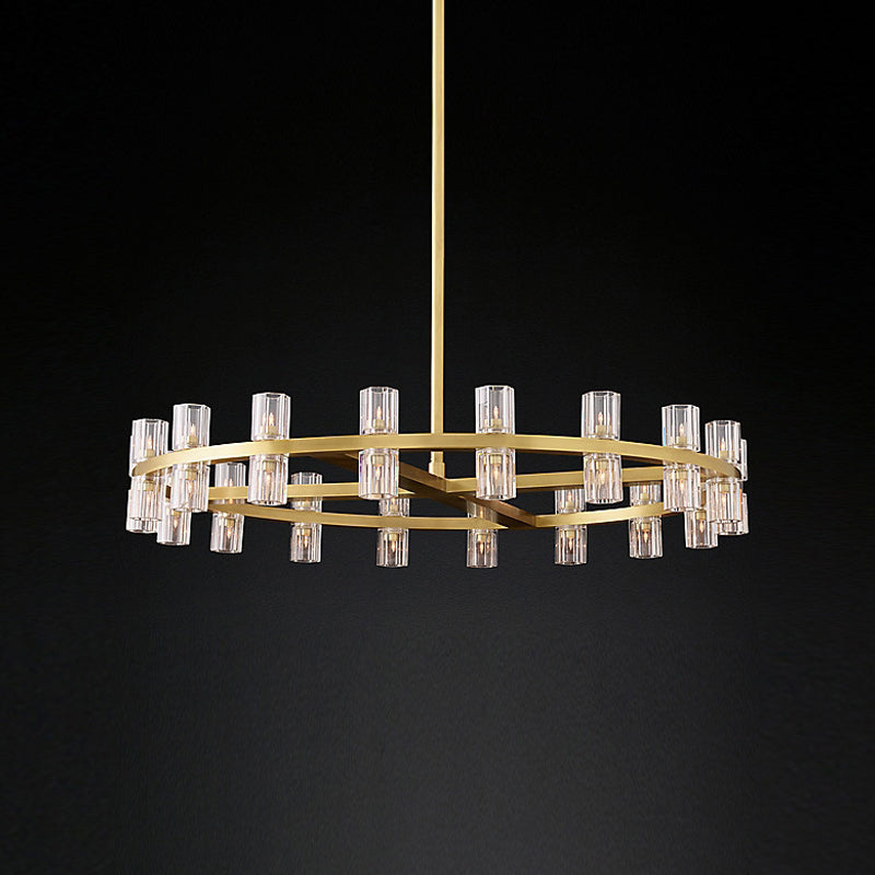 Brass Circular Pendant Chandelier Postmodernist Crystal 24 Bulbs Dining Room Suspension Lighting Clearhalo 'Ceiling Lights' 'Chandeliers' 'Modern Chandeliers' 'Modern' Lighting' 2017412
