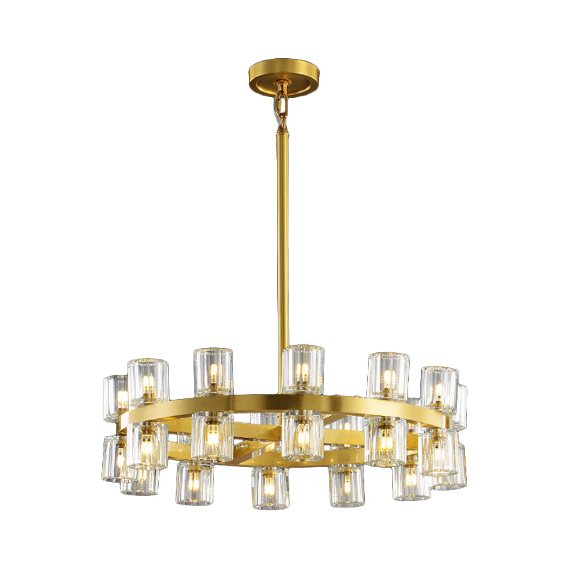 Brass Circular Pendant Chandelier Postmodernist Crystal 24 Bulbs Dining Room Suspension Lighting Clearhalo 'Ceiling Lights' 'Chandeliers' 'Modern Chandeliers' 'Modern' Lighting' 2017413
