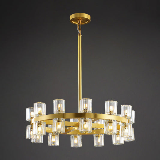 Brass Circular Pendant Chandelier Postmodernist Crystal 24 Bulbs Dining Room Suspension Lighting Brass Clearhalo 'Ceiling Lights' 'Chandeliers' 'Modern Chandeliers' 'Modern' Lighting' 2017414