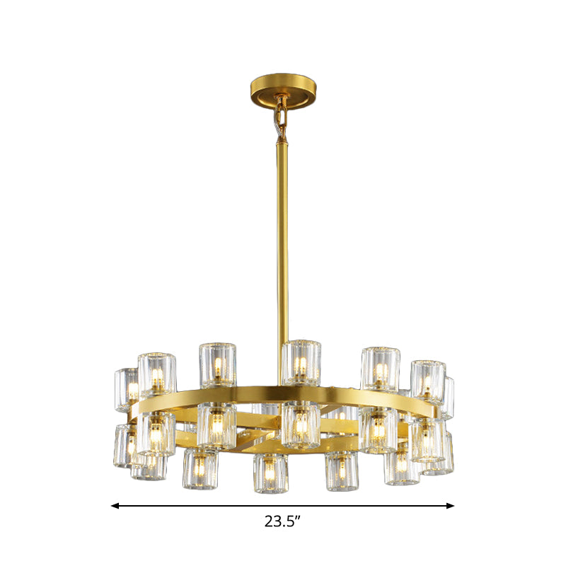 Brass Circular Pendant Chandelier Postmodernist Crystal 24 Bulbs Dining Room Suspension Lighting Clearhalo 'Ceiling Lights' 'Chandeliers' 'Modern Chandeliers' 'Modern' Lighting' 2017415