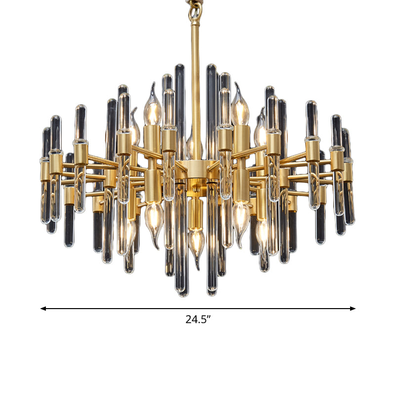 10 Heads Crystal Rod Drop Lamp Postmodern Brass Radial Living Room Chandelier Light Clearhalo 'Ceiling Lights' 'Chandeliers' 'Modern Chandeliers' 'Modern' Lighting' 2017421