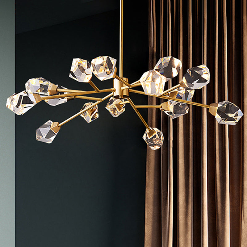 6/15/18 Lights Ceiling Chandelier Post-Modern Branched Crystal Block Hanging Light in Brass Clearhalo 'Ceiling Lights' 'Chandeliers' 'Modern Chandeliers' 'Modern' Lighting' 2017448