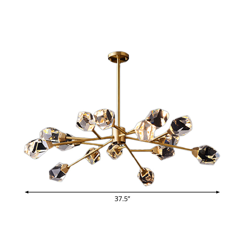 6/15/18 Lights Ceiling Chandelier Post-Modern Branched Crystal Block Hanging Light in Brass Clearhalo 'Ceiling Lights' 'Chandeliers' 'Modern Chandeliers' 'Modern' Lighting' 2017451