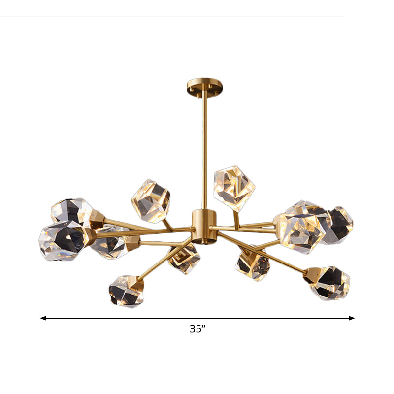 6/15/18 Lights Ceiling Chandelier Post-Modern Branched Crystal Block Hanging Light in Brass Clearhalo 'Ceiling Lights' 'Chandeliers' 'Modern Chandeliers' 'Modern' Lighting' 2017454