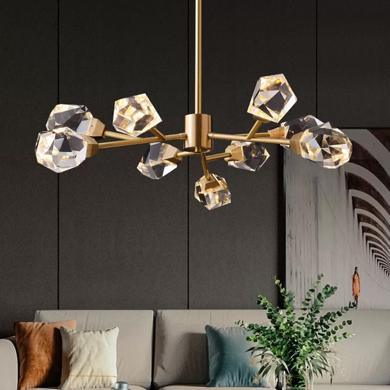 6/15/18 Lights Ceiling Chandelier Post-Modern Branched Crystal Block Hanging Light in Brass Clearhalo 'Ceiling Lights' 'Chandeliers' 'Modern Chandeliers' 'Modern' Lighting' 2017455