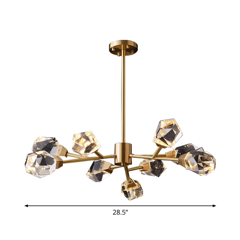 6/15/18 Lights Ceiling Chandelier Post-Modern Branched Crystal Block Hanging Light in Brass Clearhalo 'Ceiling Lights' 'Chandeliers' 'Modern Chandeliers' 'Modern' Lighting' 2017459