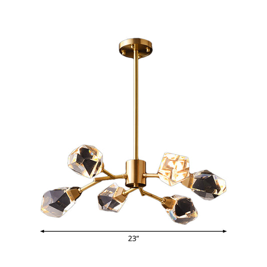 6/15/18 Lights Ceiling Chandelier Post-Modern Branched Crystal Block Hanging Light in Brass Clearhalo 'Ceiling Lights' 'Chandeliers' 'Modern Chandeliers' 'Modern' Lighting' 2017463