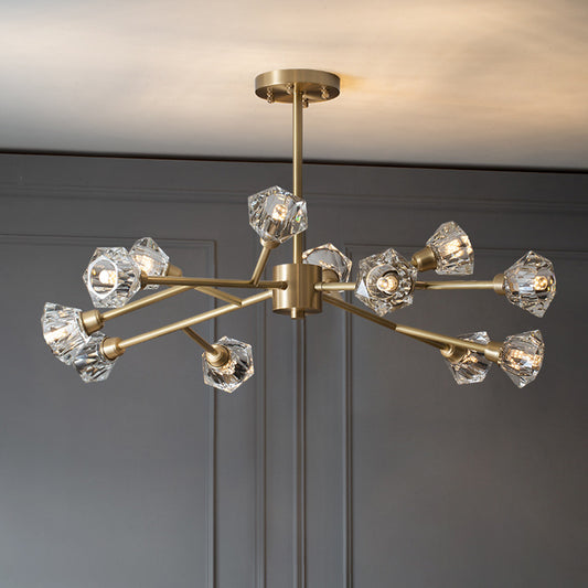 Branching Flower Crystal Ceiling Light Post-Modern 6/12/15 Heads Bedroom Hanging Chandelier in Brass Clearhalo 'Ceiling Lights' 'Chandeliers' 'Modern Chandeliers' 'Modern' Lighting' 2017476