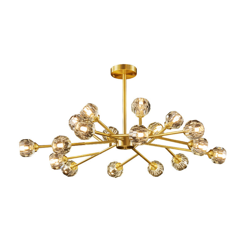 Brass Finish 6/9/18 Lights Chandelier Postmodern Beveled Cut Crystal Ball Pendant Lighting Fixture Clearhalo 'Ceiling Lights' 'Chandeliers' 'Modern Chandeliers' 'Modern' Lighting' 2017489