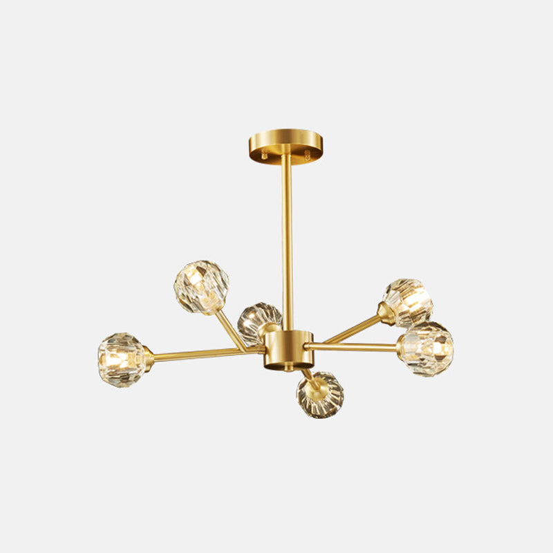 Brass Finish 6/9/18 Lights Chandelier Postmodern Beveled Cut Crystal Ball Pendant Lighting Fixture 6 Brass Clearhalo 'Ceiling Lights' 'Chandeliers' 'Modern Chandeliers' 'Modern' Lighting' 2017490