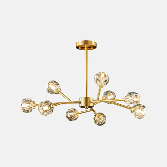 Brass Finish 6/9/18 Lights Chandelier Postmodern Beveled Cut Crystal Ball Pendant Lighting Fixture 9 Brass Clearhalo 'Ceiling Lights' 'Chandeliers' 'Modern Chandeliers' 'Modern' Lighting' 2017491