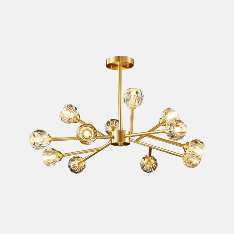 Brass Finish 6/9/18 Lights Chandelier Postmodern Beveled Cut Crystal Ball Pendant Lighting Fixture 12 Brass Clearhalo 'Ceiling Lights' 'Chandeliers' 'Modern Chandeliers' 'Modern' Lighting' 2017492