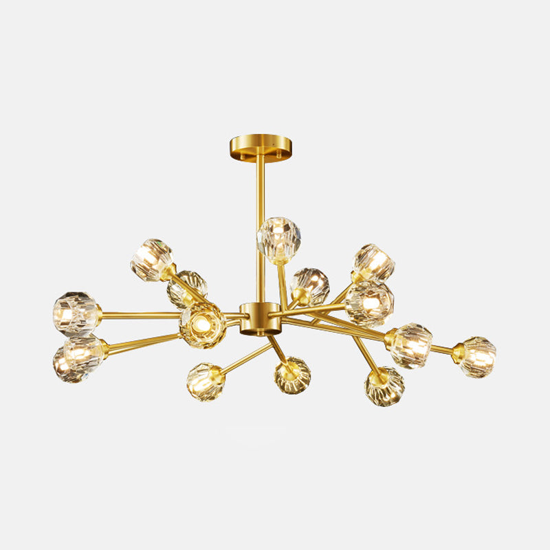 Brass Finish 6/9/18 Lights Chandelier Postmodern Beveled Cut Crystal Ball Pendant Lighting Fixture 15 Brass Clearhalo 'Ceiling Lights' 'Chandeliers' 'Modern Chandeliers' 'Modern' Lighting' 2017493