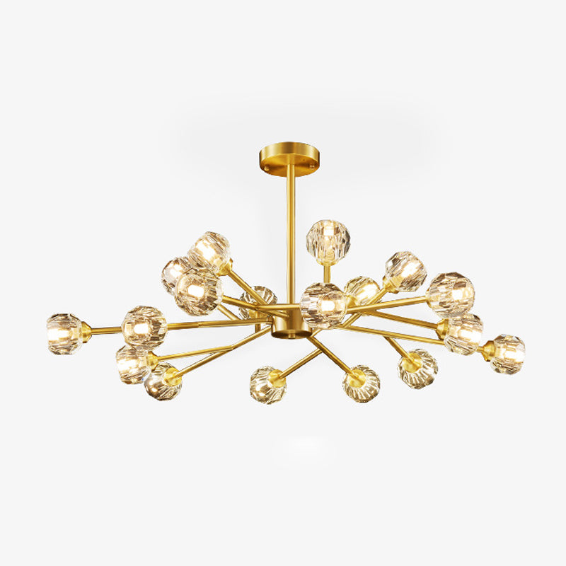 Brass Finish 6/9/18 Lights Chandelier Postmodern Beveled Cut Crystal Ball Pendant Lighting Fixture 18 Brass Clearhalo 'Ceiling Lights' 'Chandeliers' 'Modern Chandeliers' 'Modern' Lighting' 2017494