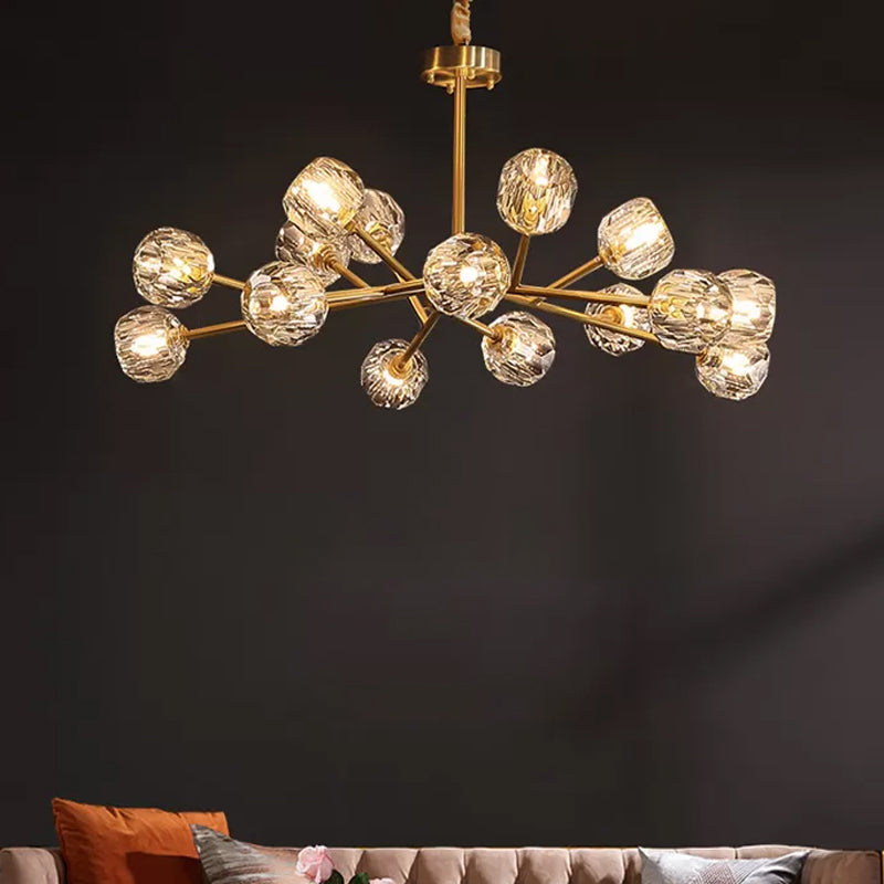 12/15/18-Light Crystal Ball Drop Lamp Postmodern Brass Branch Dining Room Ceiling Chandelier Clearhalo 'Ceiling Lights' 'Chandeliers' 'Modern Chandeliers' 'Modern' Lighting' 2017495